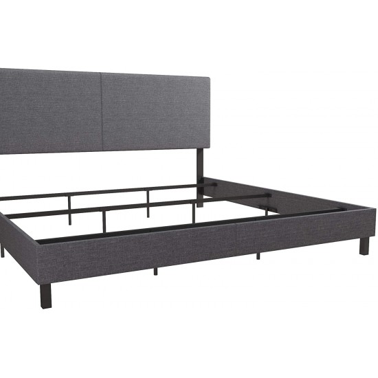 Calin Upholstered Bed with Chic Design | Queen | Grey Linen