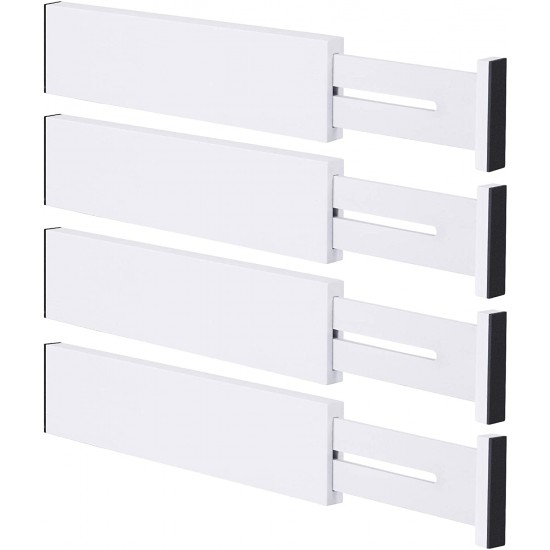 Calin Bamboo Drawer Dividers Organizers 4-Pack (12-17 IN), White