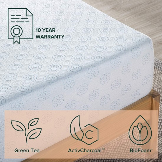 Calin 10 Inch Gel-Infused Green Tea Memory Foam Mattress / Cooling Gel Foam / Pressure Relieving / CertiPUR-US Certified / Bed-in-a-Box, Full